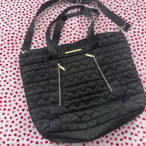 Betsey Johnson: Black puff, quilted hearts Tote Bag